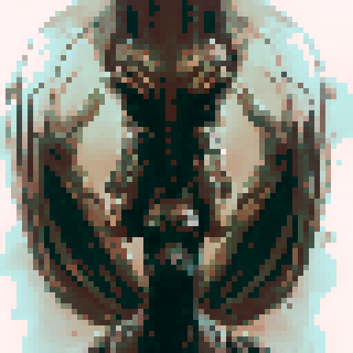 Portrait of a monster, monster has four legs and leathery wings, the front legs end in claws, size of a cow, looks like a cow, bird and insect combined, smells terrible