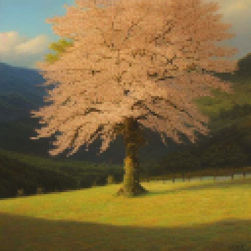 sakura tree in a large valley