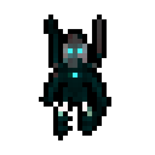 futuristic humanoid combat drone, metallic, pixelated, sleek, powerful, glowing eyes, sharp edges