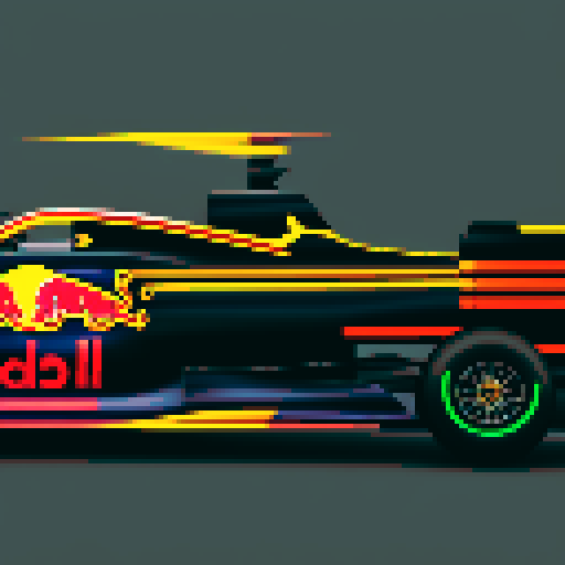 Red bull formula 1 car, full car in view, side profile