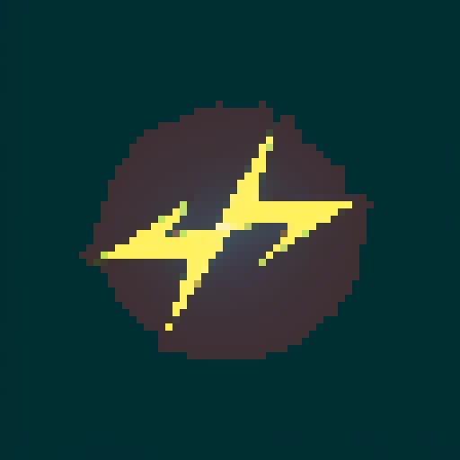simple, clean, minimalistic, lightning magic, electricity, power, strong lines, lightning bolts, sparks, electric currents, vibrant yellow, vibrant blue, easily recognizable, visually appealing, pixel art, sRGB, icon