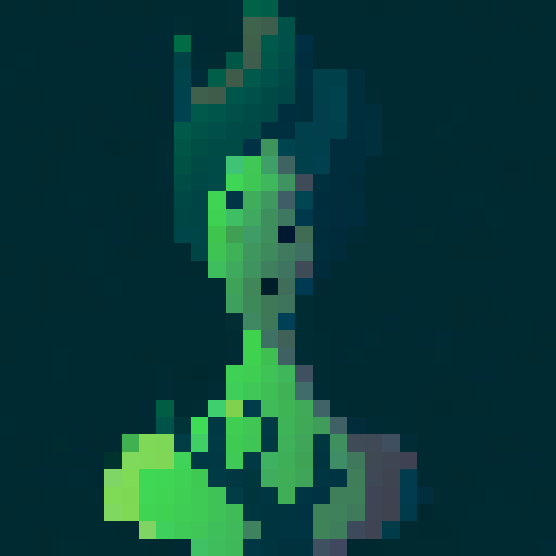 32x32 pixel art dryad favicon, sRGB, close-up, skill art, game icon, portrait, with vibrant green leaves and flowing hair