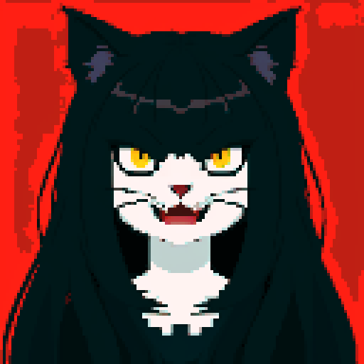 scary, black cat with bared teeth, portrait, sRGB