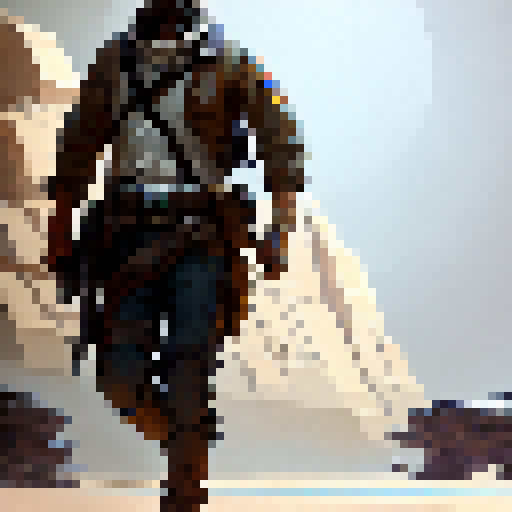 "Sci-fi blaster-wielding marshal from the Old West, standing tall with a moody and muted color palette, sporting a stylized top-down fantasy RPG character sprite, and a transparent background."
