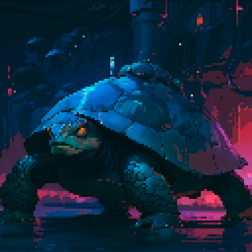 Turtle, small, green, pixelated, 8-bit, sRGB, swimming in a vibrant underwater coral reef surrounded by colorful fish and waving sea anemones