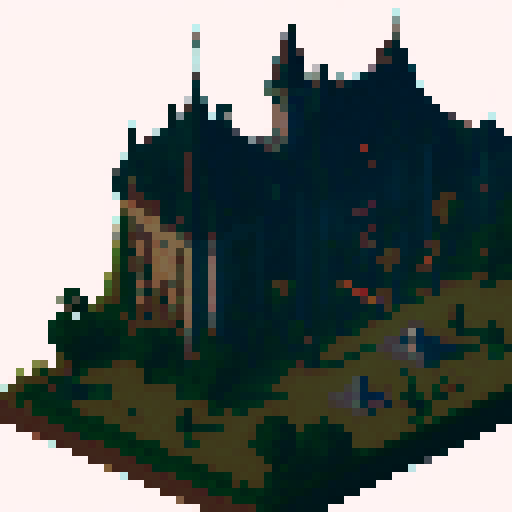 front view of a castle shrouded in darkness