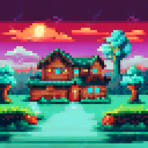 house with lights on near forest, night