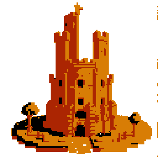 2d Red clay tower in an ancient english style. Old and crumbling but still upright. Usable as an asset (clear, thick lines and a white background). Put a black stroke around the composition