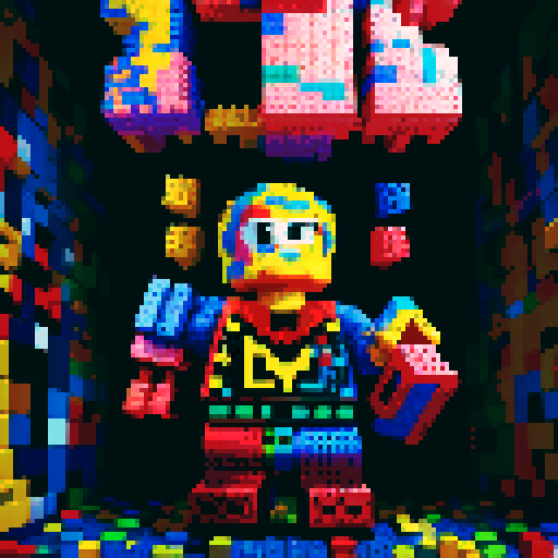 colorful pixel lego blocks arranged in a playful, vibrant composition, showcasing the intricate details and vibrant colors of pixel art in the sRGB color space