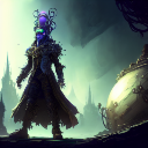 "Steampunk elder doctor, adorned in black and green, stands atop a towering brass machine, surrounded by swirling gears and steam, holding a glowing vial filled with elixir."