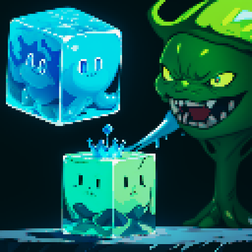Blue Slime cube, Gelatinous cube, wearing crown
