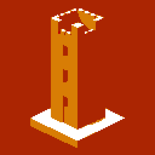 2d Red clay tower. Usable as an asset (clear, thick lines and a white background). Put a black stroke around the composition