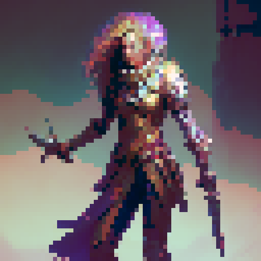 female water genasi half dwarf, red plate armor, flaming longsword, large stone tower shield with runes, low polygon style, simple colors