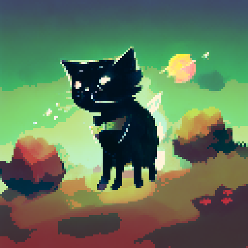 black cat with orange eyes, wandering through galaxies and space, surrounded by planets and comets