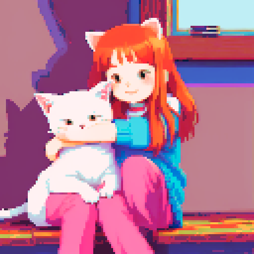 girl hugging a cat