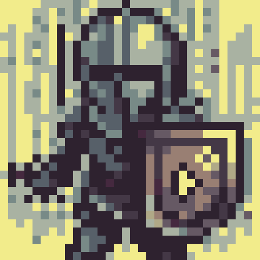 dark souls-like knight, brown-haired, no helmet, wielding a sword and shield, shield embossed with a golden "V", fantasy RPG