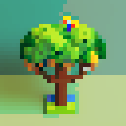 toucan on a tree in the forest. the scene displays two big trees with the toucan in the middle on one of their branches