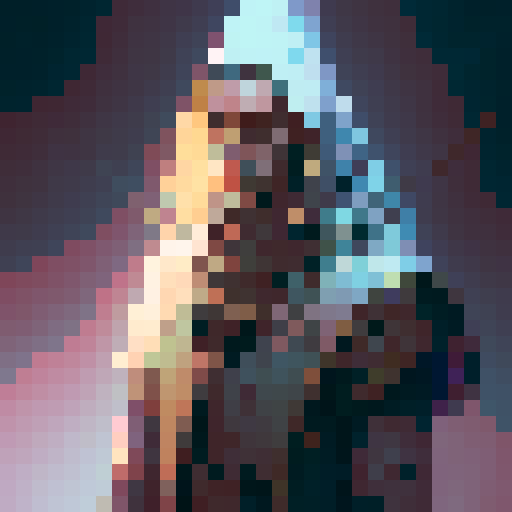 wizard with point hat, sword and staff, long robes, think gandalf.