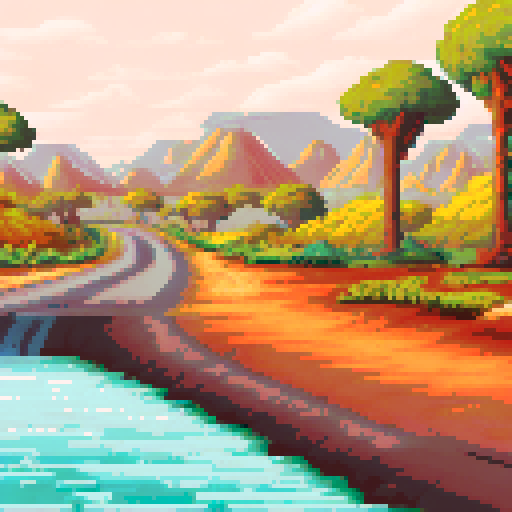 big african village background with a road as a foreground