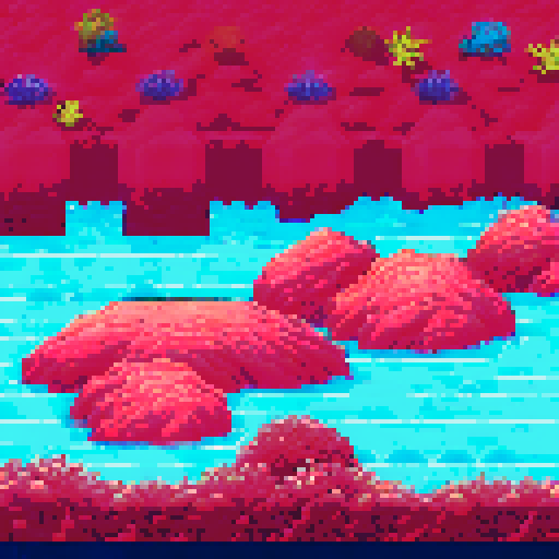 sea floor scene with rocks, seaweed, coral and starfish. under water no sky
