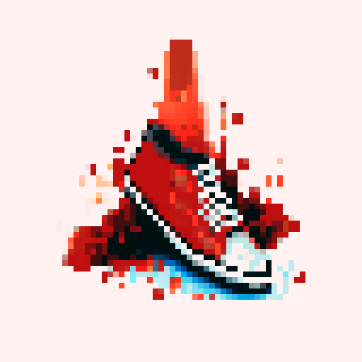 sneaker, red upper, white sole, pixel art
