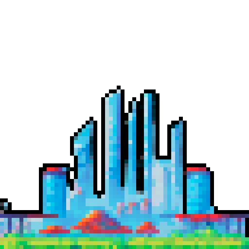 Mars Building, red planet, futuristic architecture, towering skyscrapers, bustling city, pixelated landscape, ARNE32 palette, bustling metropolis, pixel art details, otherworldly structures, single building