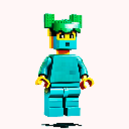 lego pixel, vibrant colors, blocky shapes, small plastic bricks, isometric perspective, retro video game, low resolution, 8-bit graphics, sharp edges, square grid, limited color palette, nostalgic feel, brick-built characters, iconic lego logo, digital recreation, detailed textures, crisp lines, simplified forms, nostalgic gaming vibes rainbow color body 