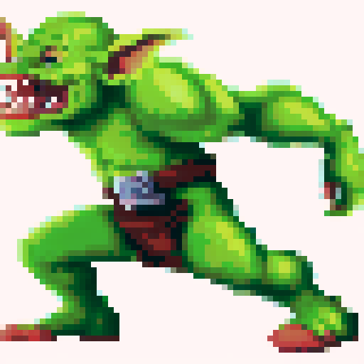 goblin runt, full body, standing still, wearing loincloth, sharp claws, sRGB, pixel art, 