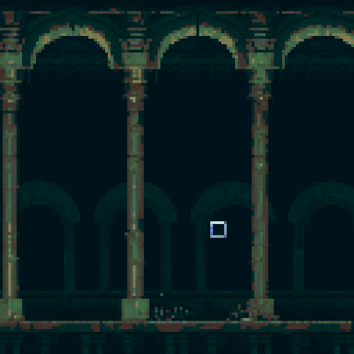 lovecraftian temple, eerie atmosphere, towering spires, twisted architecture, eldritch symbols, otherworldly glow, ominous shadows, ethereal mist, ancient runes, illumination torches, Egyptian statues, haunting colors, high level details, sRGB, pixel art, background, landscape