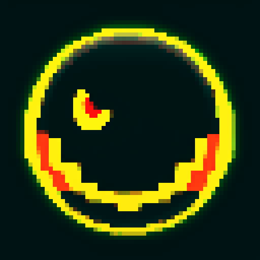 giant spherical yellow head with a toothy mouth and three glowing eyes, retro-style 16-bit, 64x6