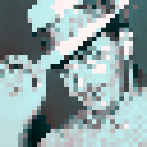 Sam Snead, pro golfer with a beaming smile, wearing a stylish bowler hat, captured in a close-up, skillfully rendered as a 32x32 pixel art game icon, showcasing his portrait in sRGB colors