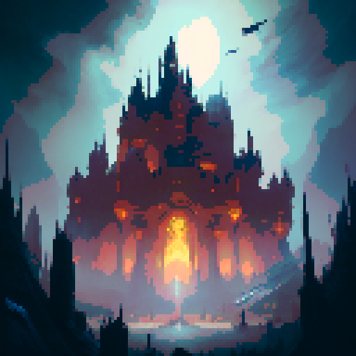 Satanic castle scenery, Castlevania style, top view