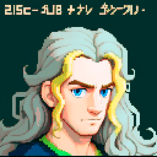 long, curly hair, guy, pixel art, sRGB