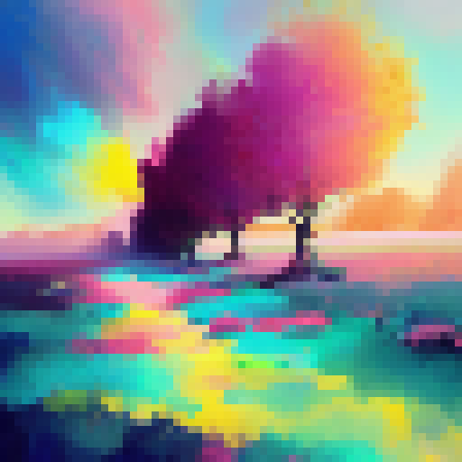 Vibrant, swirling colors collide with surreal, dreamlike imagery in this psychedelic land, beckoning you to explore its trippy, otherworldly landscape portrait.