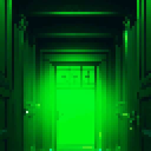 a door that reveals an infinite amount of other doors, it is a passageway, with diffuse light at the end of it, close up shot