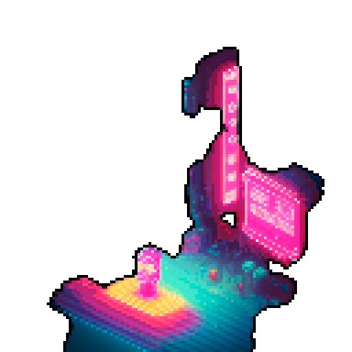 mage girl, neon-lit streets, towering futuristic cityscape, isometric perspective, Japanese cyberpunk, vibrant neon colors, pixel art
