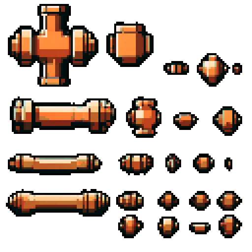 I want a wide copper mounting piece. It should have a large flat space on top to connect something. I want this object usable an asset in a videogame, meaning only one object per image, outlined with a strong black stroke, on a solid-color background.