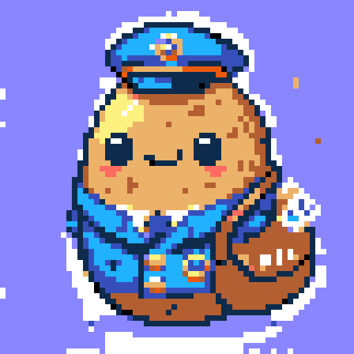 generate a pixel art potato dress up as a mail carrier