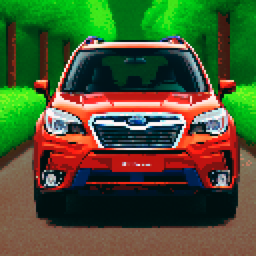 Photorealistic whole Subaru Forester centered, three-quarter view, right front wheel, clean background, sRGB colors, pixel art style
