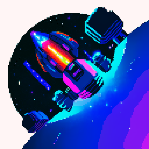 spaceship, sideview, vibrant galaxy, swirling nebulas, twinkling stars, pixel art, srgb