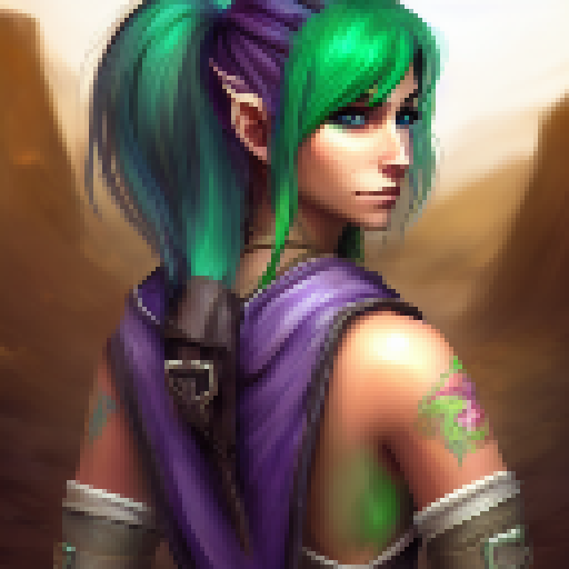 hunter from world of Warcraft, green hair pony tail