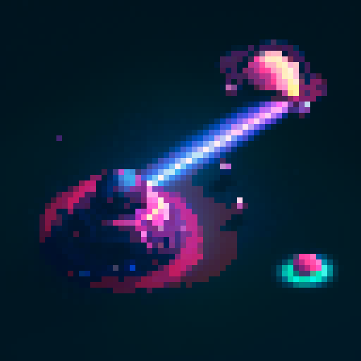 spaceship, sideview, vibrant galaxy, swirling nebulas, twinkling stars, pixel art, srgb