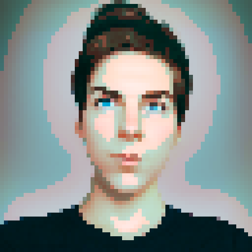 Cartoony retro pixel art profile picture, blue eyes