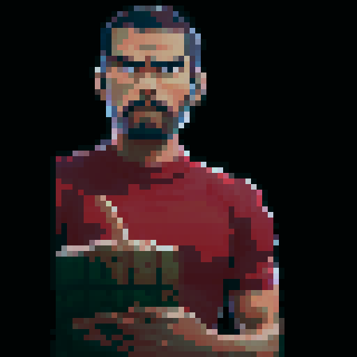 person with tousled hair, earth bender stance, muscular build, rugged clothes, bending earth with fierce determination, pixelated details, vibrant colors, sRGB color palette