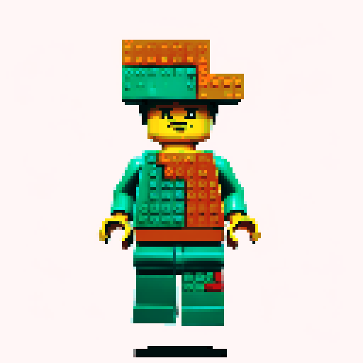 lego pixel, vibrant colors, blocky shapes, small plastic bricks, isometric perspective, retro video game, low resolution, 8-bit graphics, sharp edges, square grid, limited color palette, nostalgic feel, brick-built characters, iconic lego logo, digital recreation, detailed textures, crisp lines, simplified forms, nostalgic gaming vibes