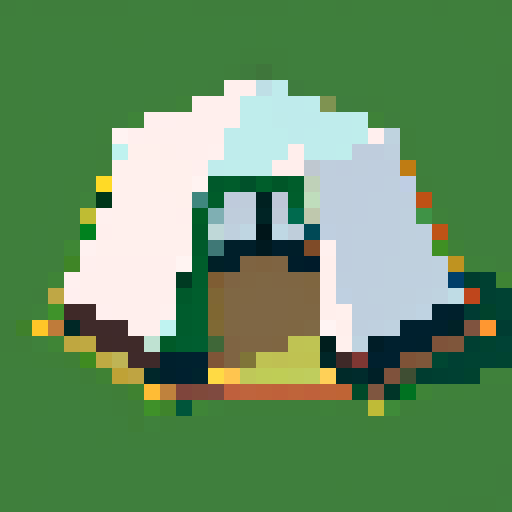 tent, black outlines, in the center, top-down RPG with an orthogonal camera, simple pixel art, plain background, square platform, 