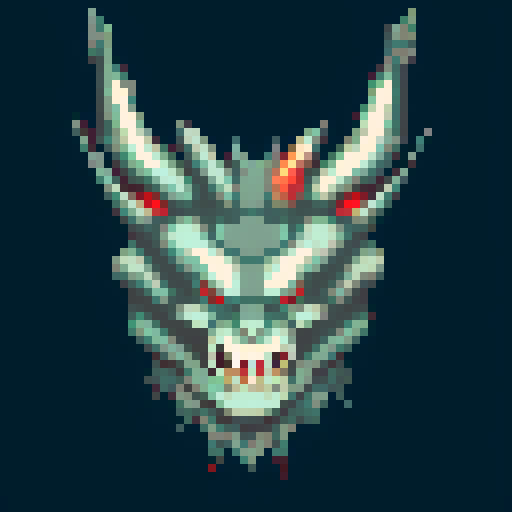 red dragon head, sprite, vibrant colors, glowing eyes, horns, 8-bit art style