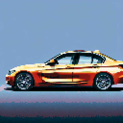 Photorealistic, centered BMW 3 series in a three quarter view, right wheel in front, clean background, pixel art style with sRGB colors
