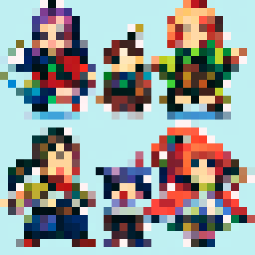 Give me a main character sprite sheet with up, down, left, and right facing character