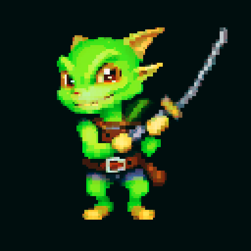 A cunning and agile goblin with light armor, a lockpicking set, and a mischievous grin. It has quick hands and a sly expression, adept at sneaking and stealing. No background.
